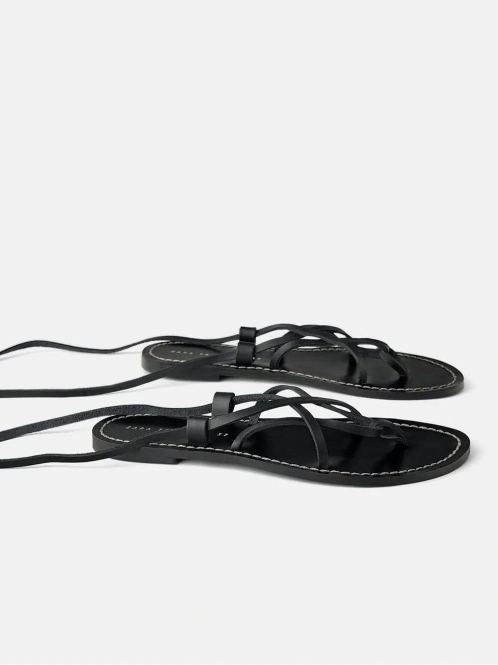 Zara Black Leather Lace Up Wrap Sandals sz 39 - Picture 2 of 6
